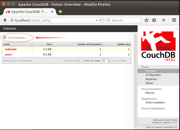 CouchDB創建數據庫