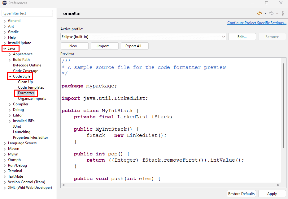 開啟格式化程式設定