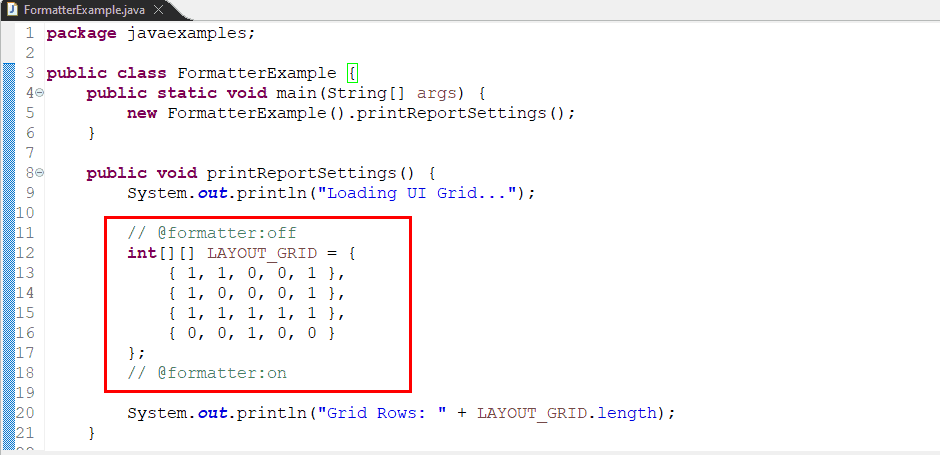 在Eclipse中格式化矩陣